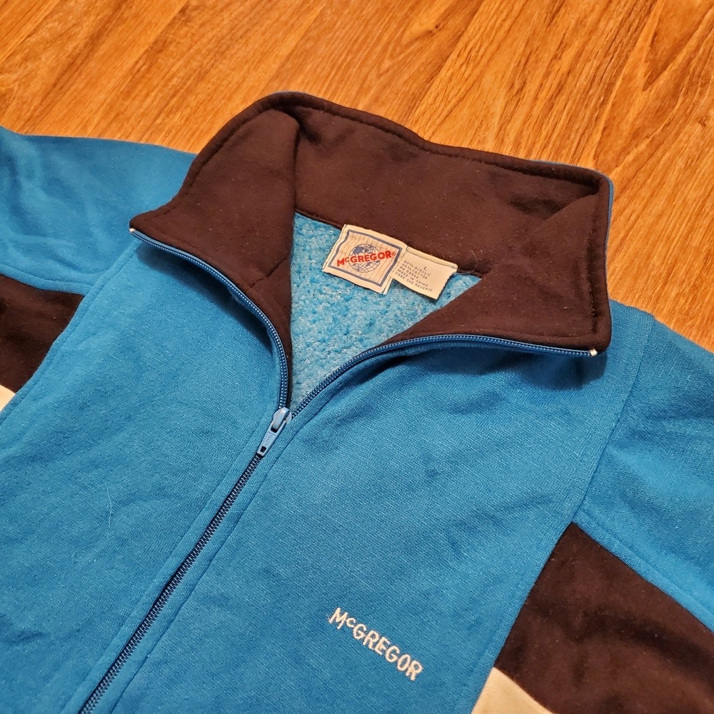 Vintage 80s McGregor Track Jacket Men Large Blue Full Zip Blue Colorblock‎